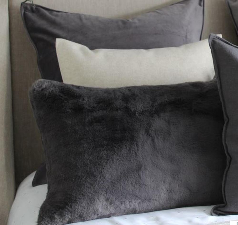 Faux fur black on sale pillow