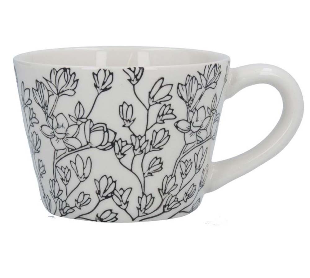 White Ceramic Mug With Magnolias Pattern - Honeysuckle Online